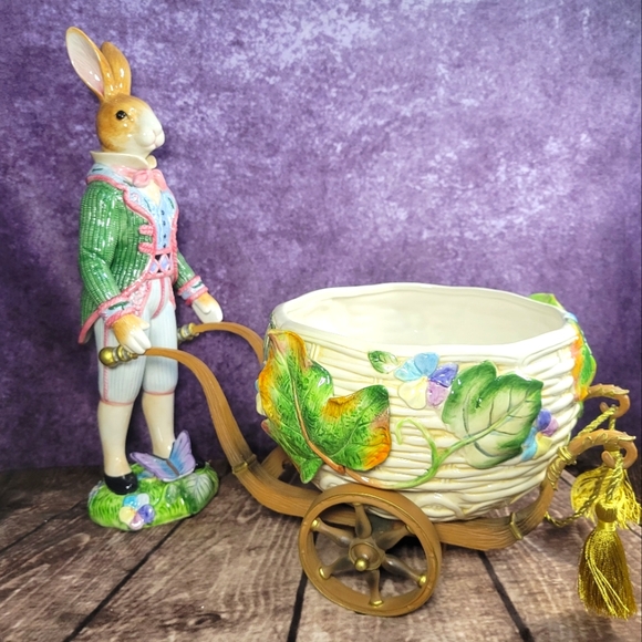Fitz Floyd Old World Rabbit Centerpiece Cachepot 3 Piece And Box - Picture 1 of 16